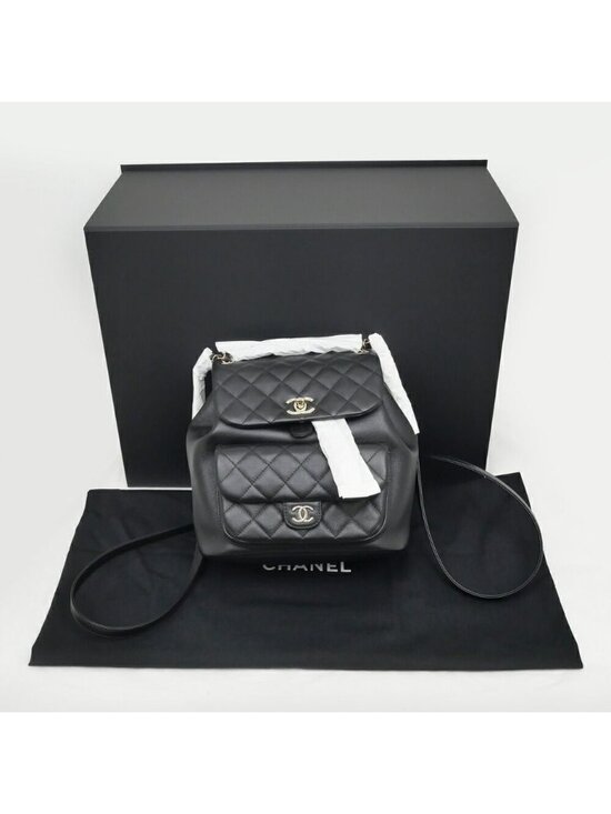 Chanel Dumas Backpack Black Champagne Gold Quilted Lambskin main image 9
